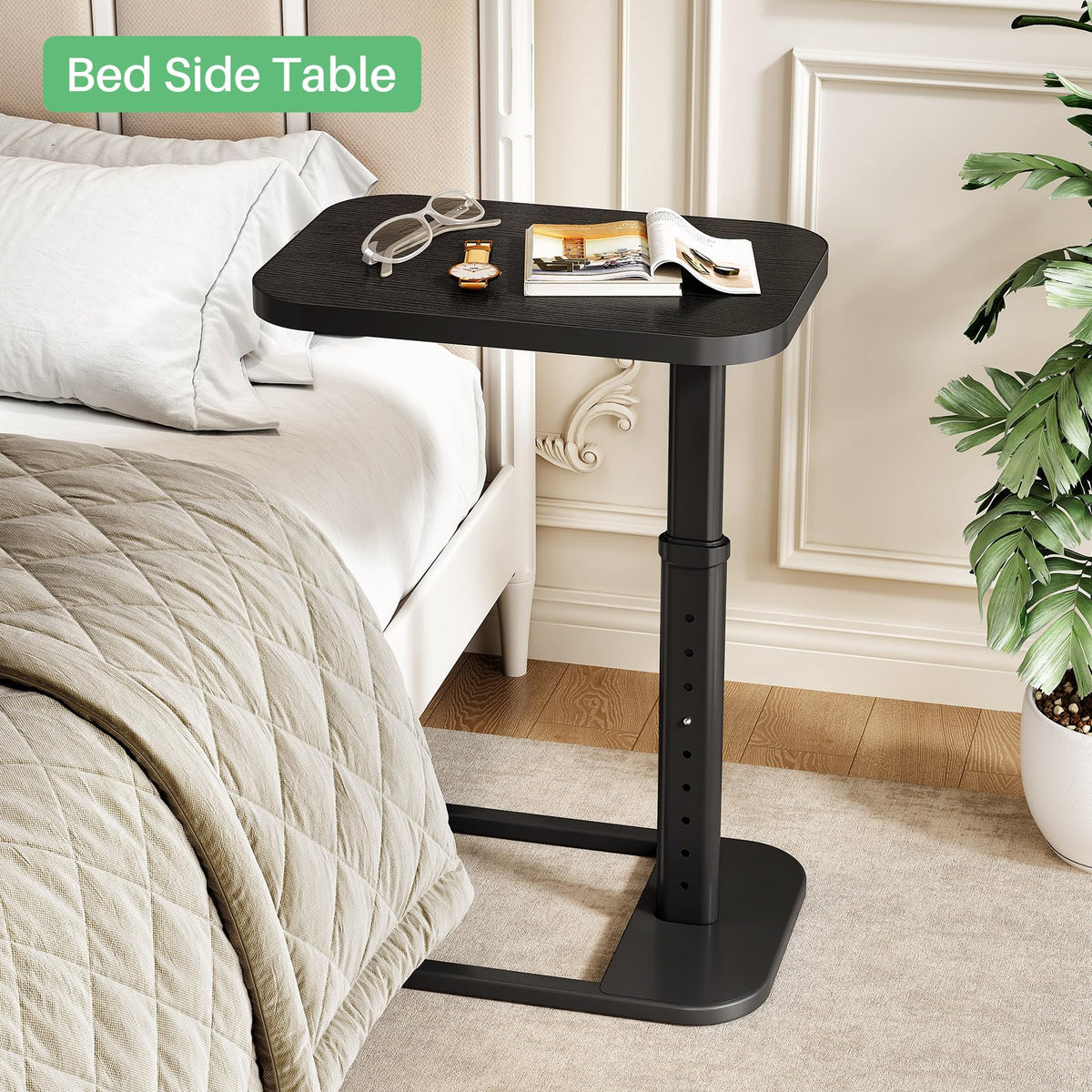 Kitstorack black finish end table adds modern style to any room.