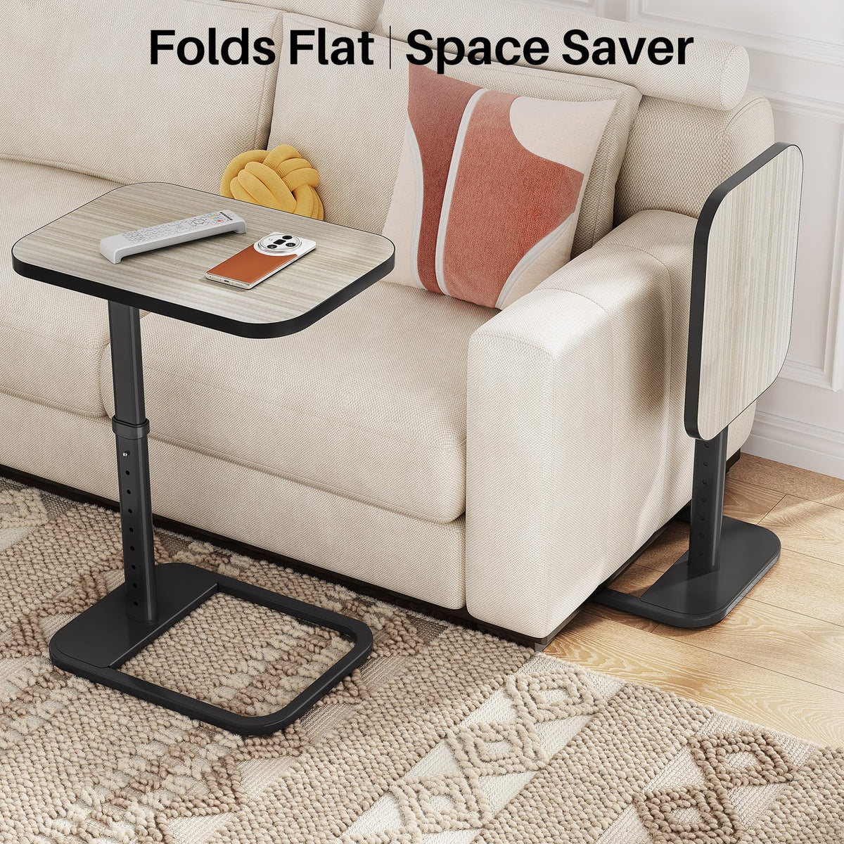 Kitstorack driftwood grey compact end table placed beside couch