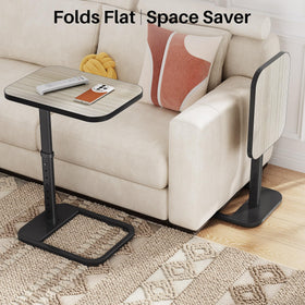 Kitstorack driftwood grey compact end table placed beside couch