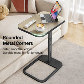 Kitstorack driftwood grey end table with rounded corners beside sofa for safe access