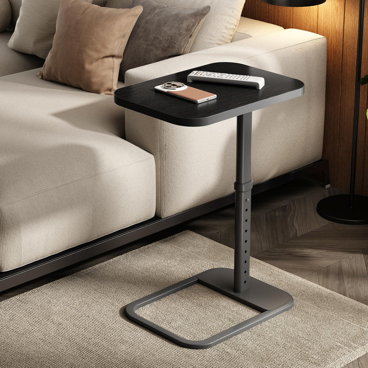 Kitstorack edge-fit sofa side table stays slim next to seating