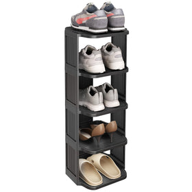 Kitstorack five-tier shoe rack during assembly showing modular setup.