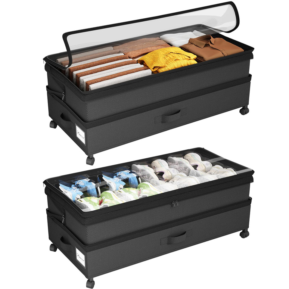 Kitstorack under-bed storage with wheels keeps clothes organized and easy to move