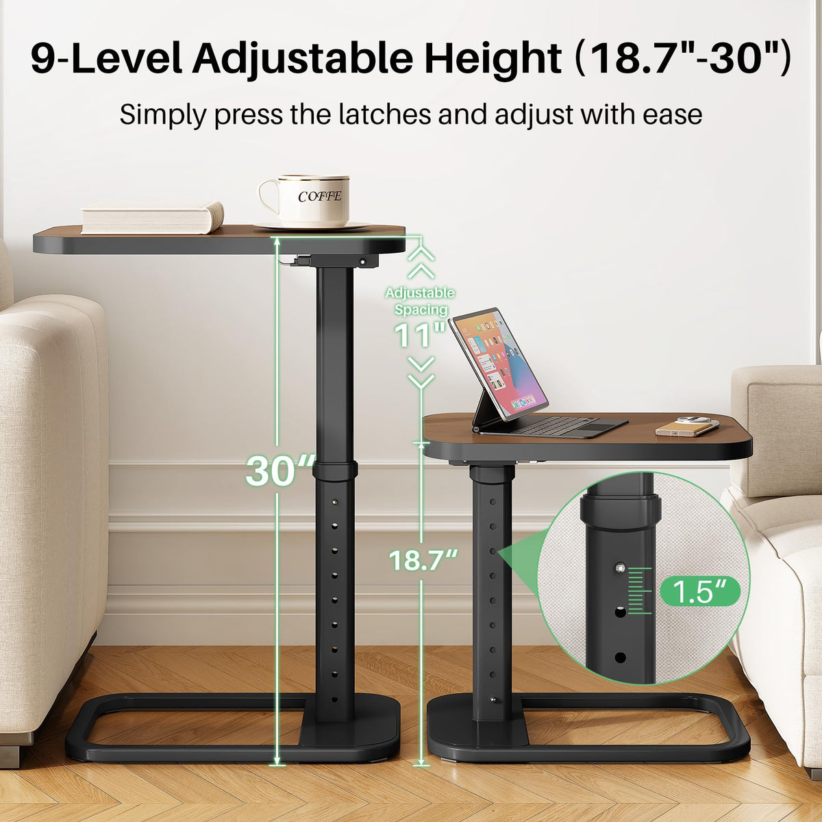 Kitstorack TV tray showing 90-degree flip for compact storage