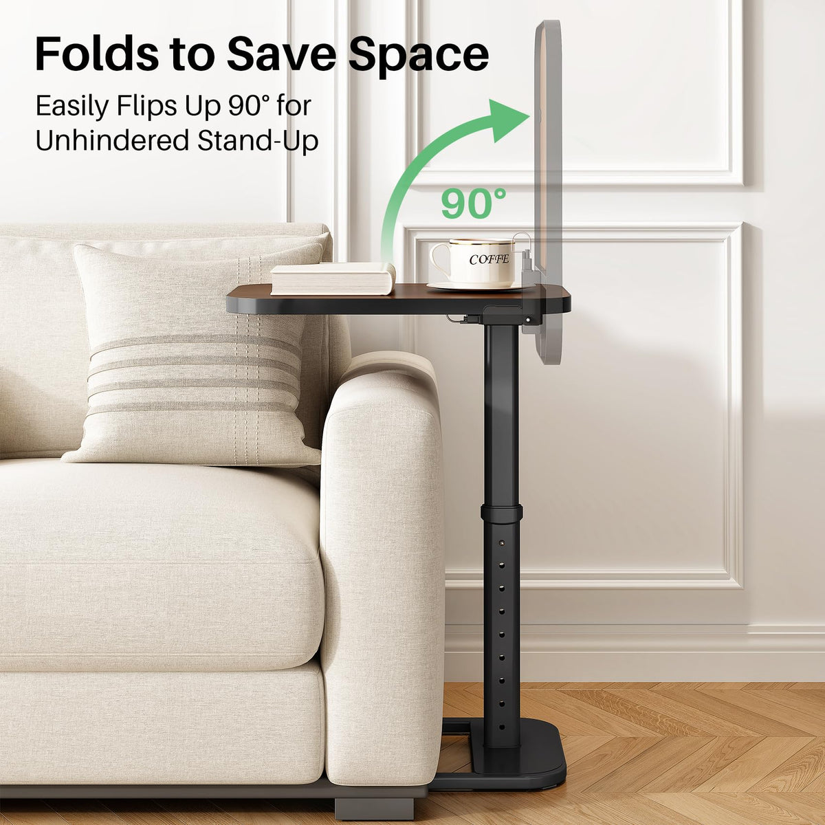 Kitstorack TV tray fitting at sofa edge for easy reach
