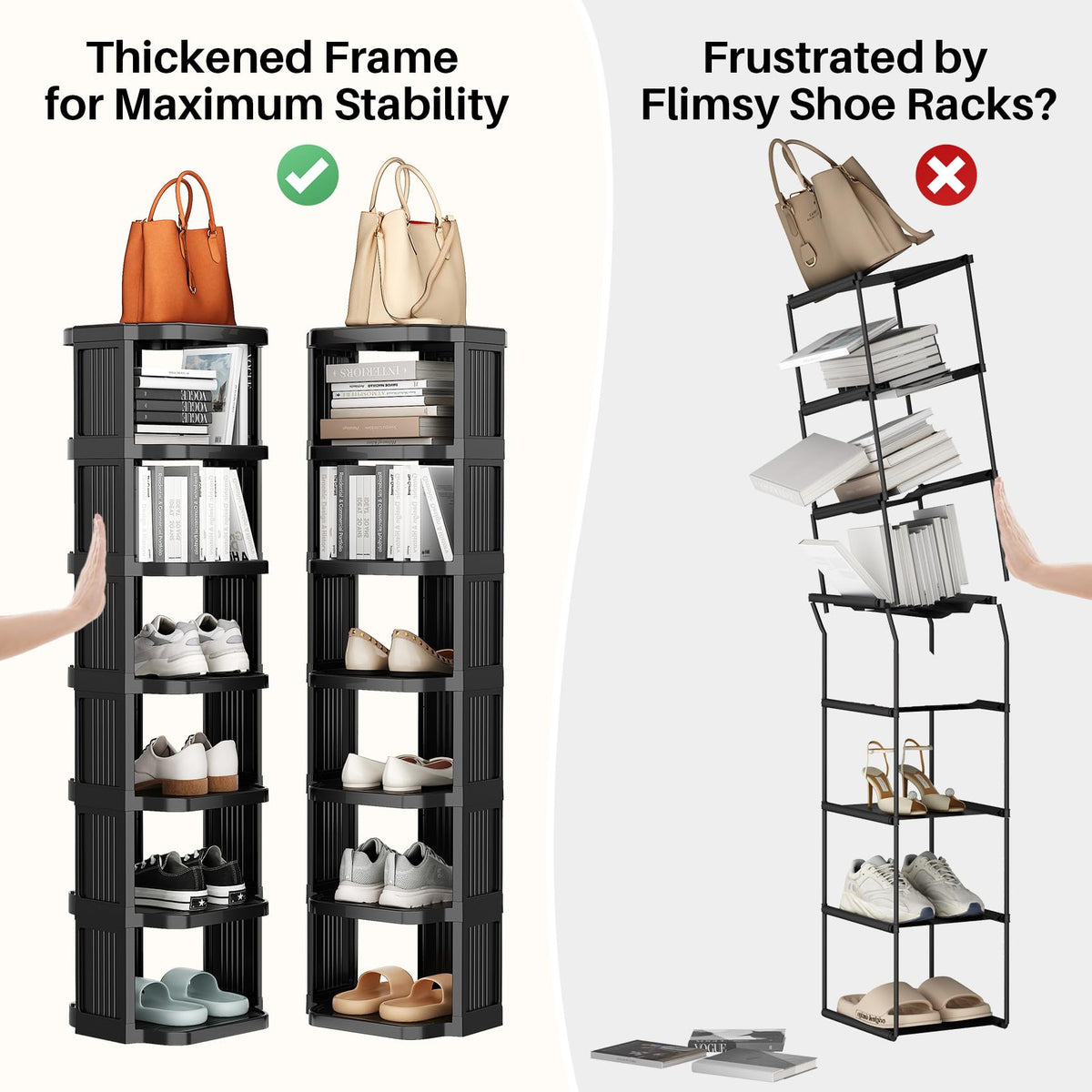 Kitstorack water-resistant plastic frame stays steady in humid spaces.
