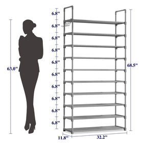 Kitsure shoe rack with hook rack in gray, side view showing convenient space for bags and keys