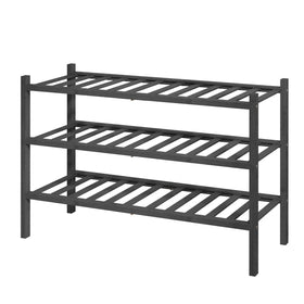 Kitsure bamboo shoe rack in closet with compact three-tier design saving space