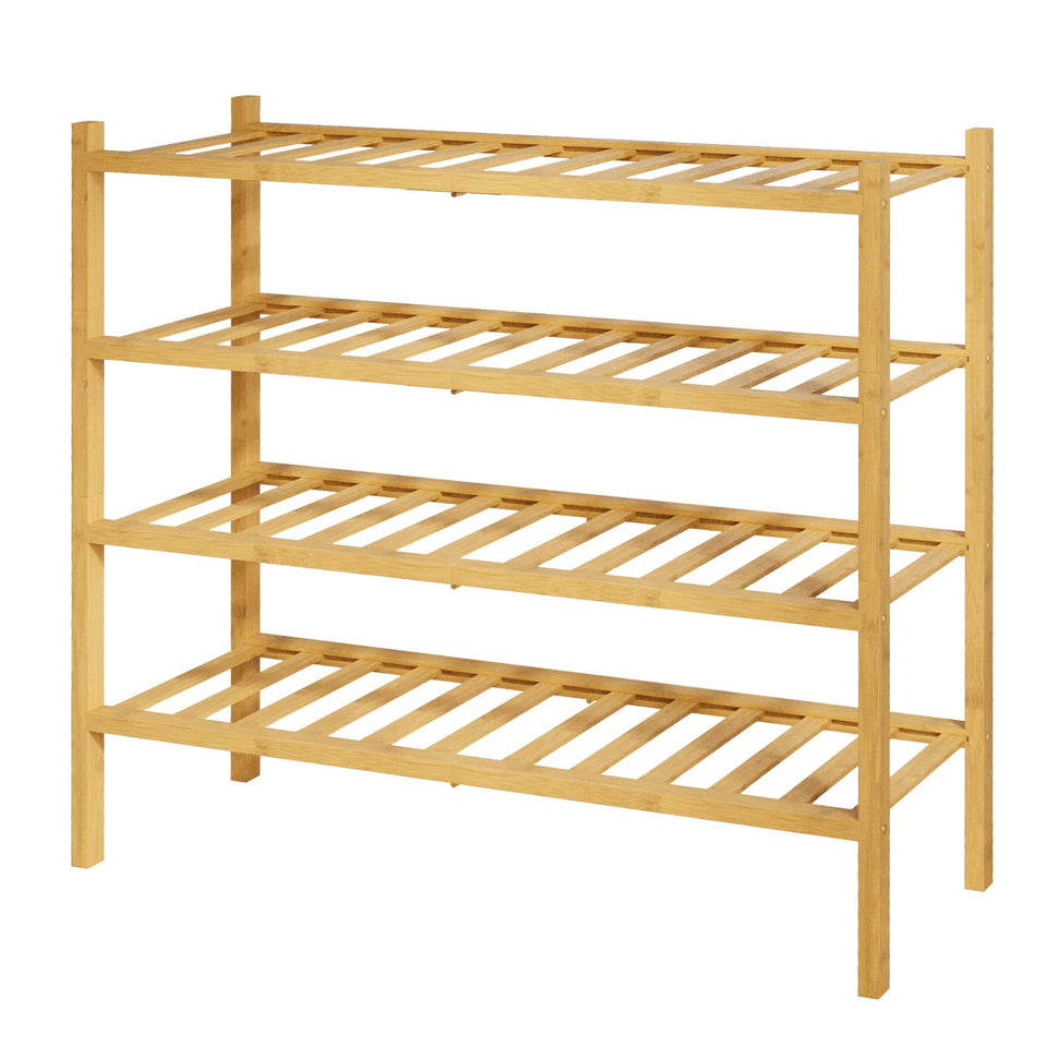 Kitsure bamboo shoe rack front view shows compact entryway storage for organized footwear