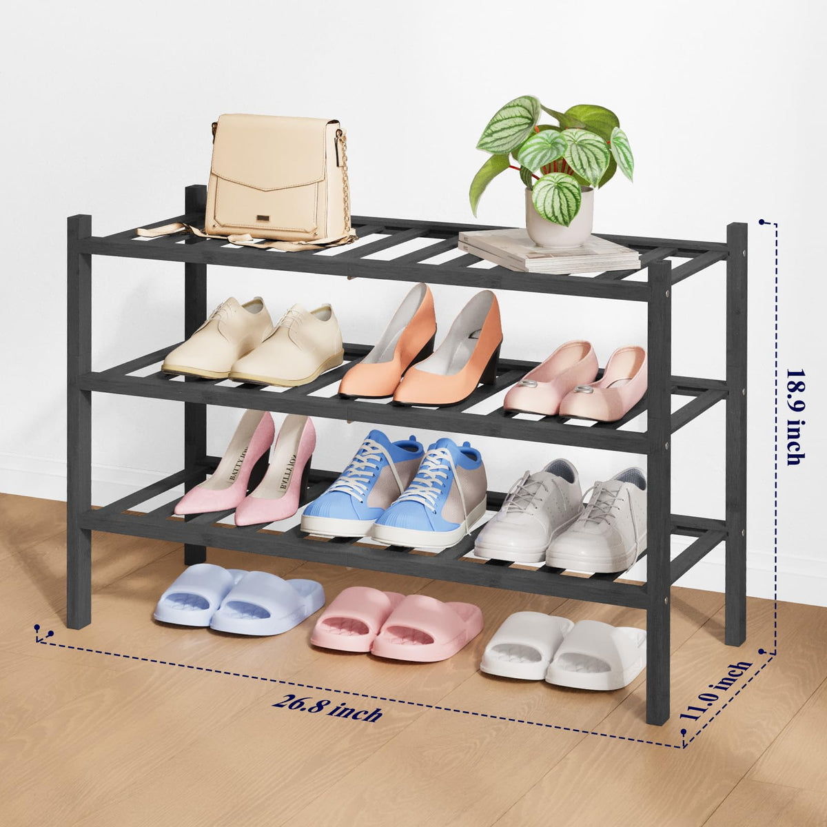 Kitsure bamboo shoe rack stackable design for versatile entryway storage