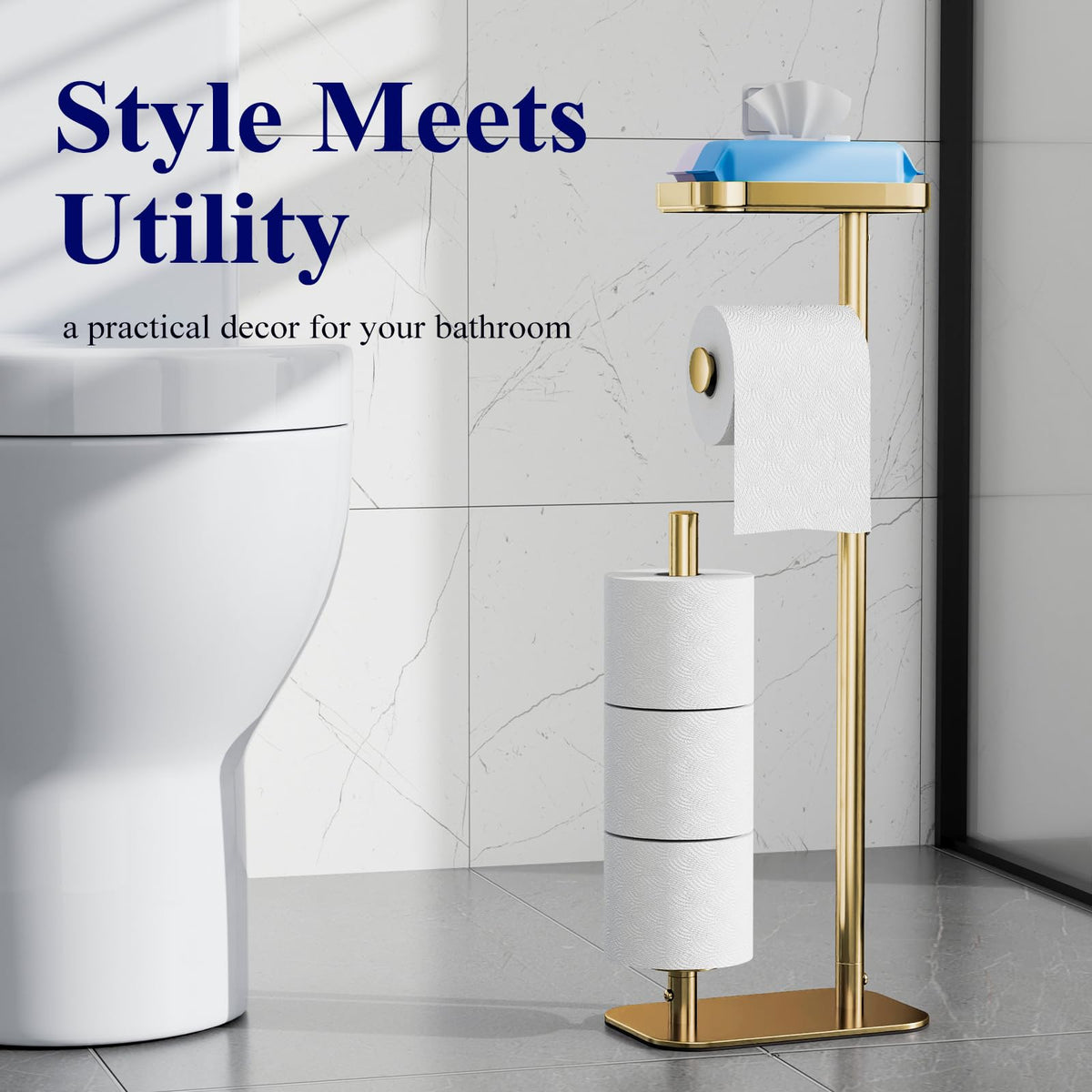 Bathroom organizer stand keeps essentials within reach