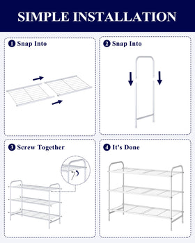 Kitsure easy-assembly shoe rack with snap buckles for quick setup.