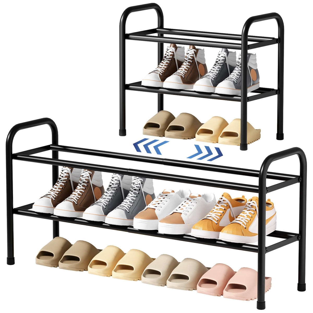 Kitsure extendable shoe rack shows length-adjusted frame for tight entryways and flexible storage.
