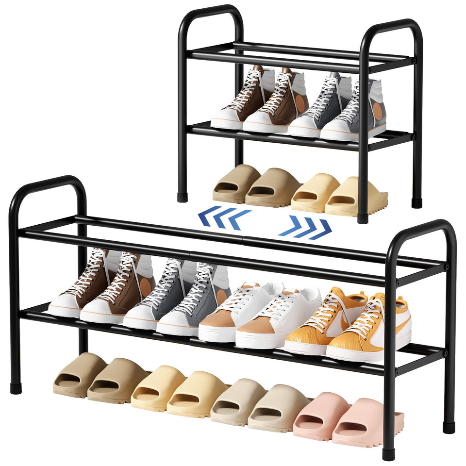 Kitsure extendable shoe rack shows length-adjusted frame for tight entryways and flexible storage.