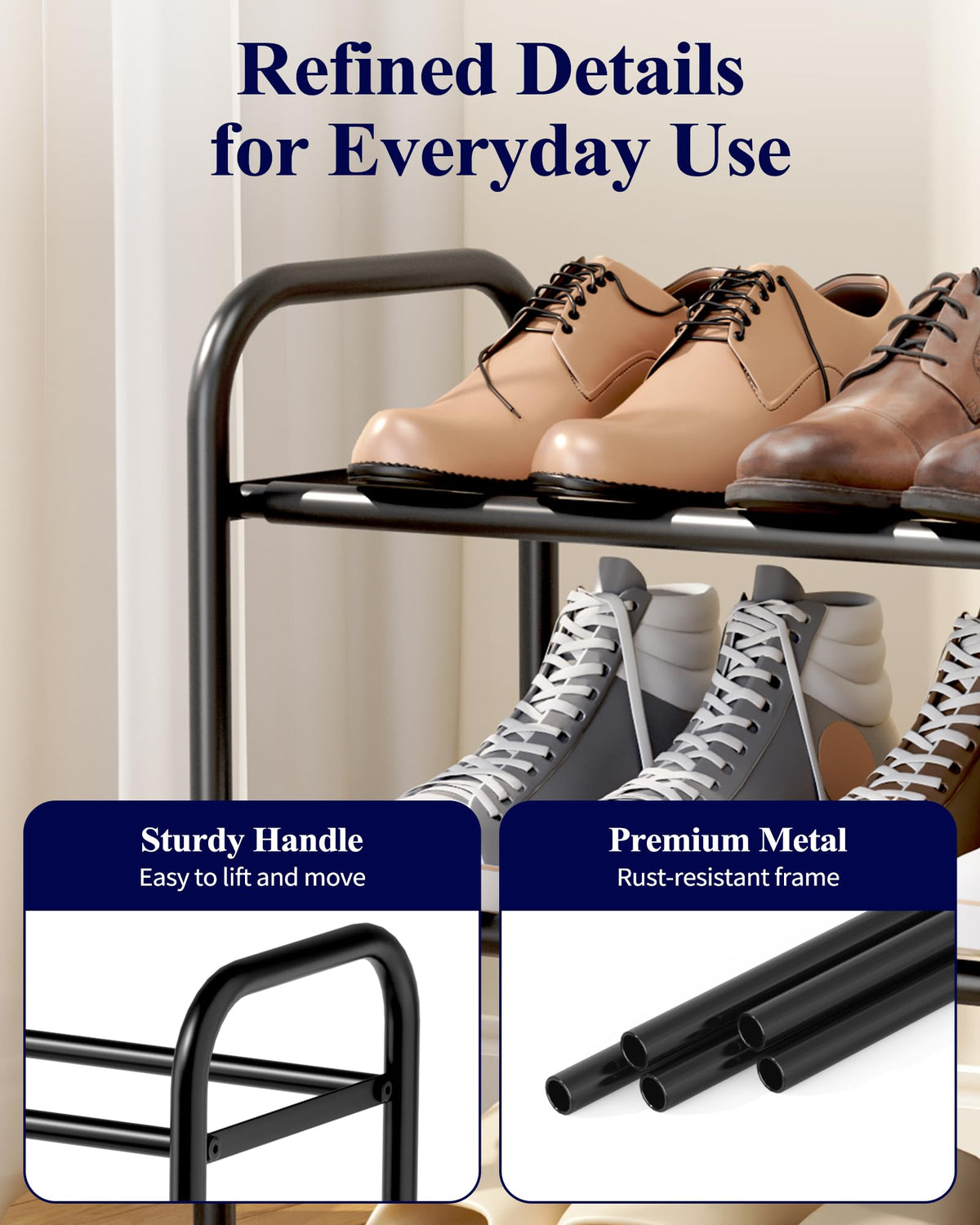 Kitsure extendable shoe rack metal frame provides sturdy support for daily use.