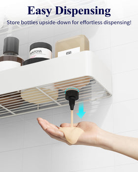 Kitsure extra-large capacity shelves fit full shower lineup.