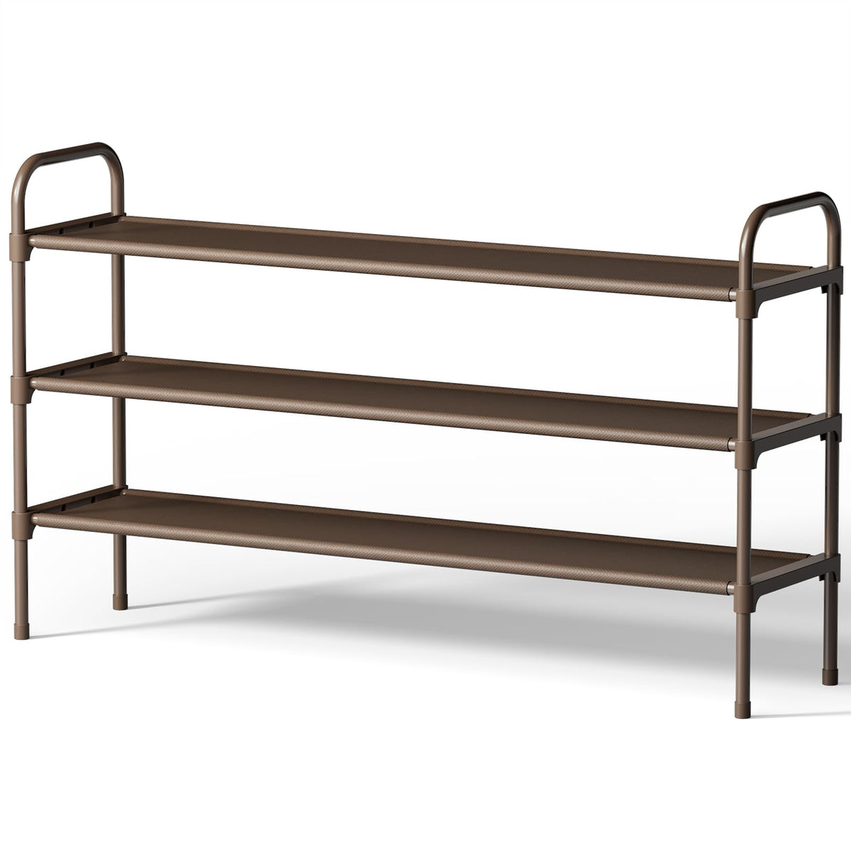 Kitsure extra-long 3-tier brown shoe rack for entryways keeps footwear organized