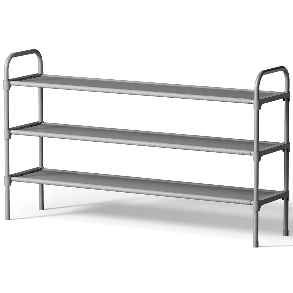 Kitsure extra-long shoe rack for front door keeps shoes organized and accessible.