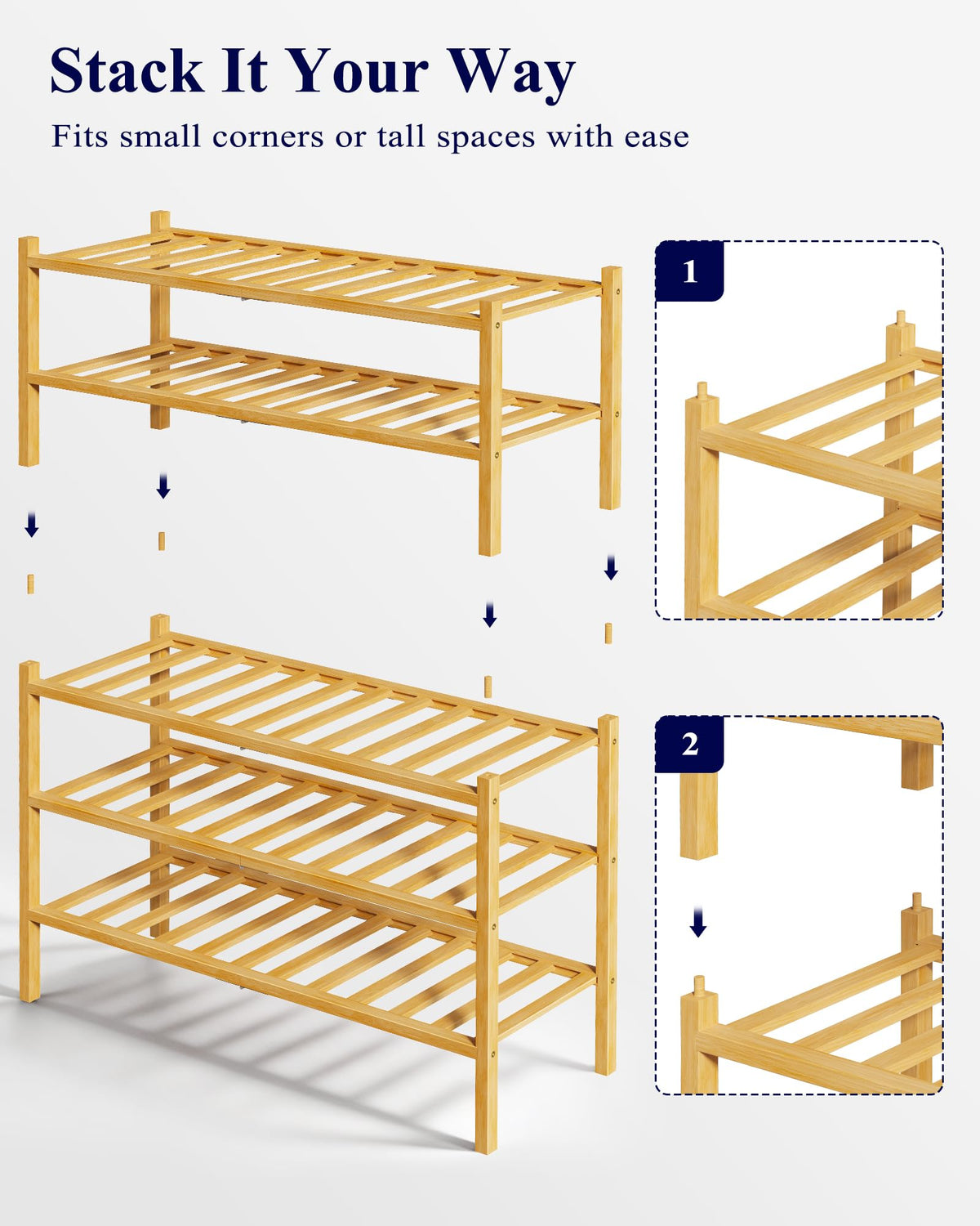 Kitsure multifunctional bamboo shelf holds books, bags, and decor.