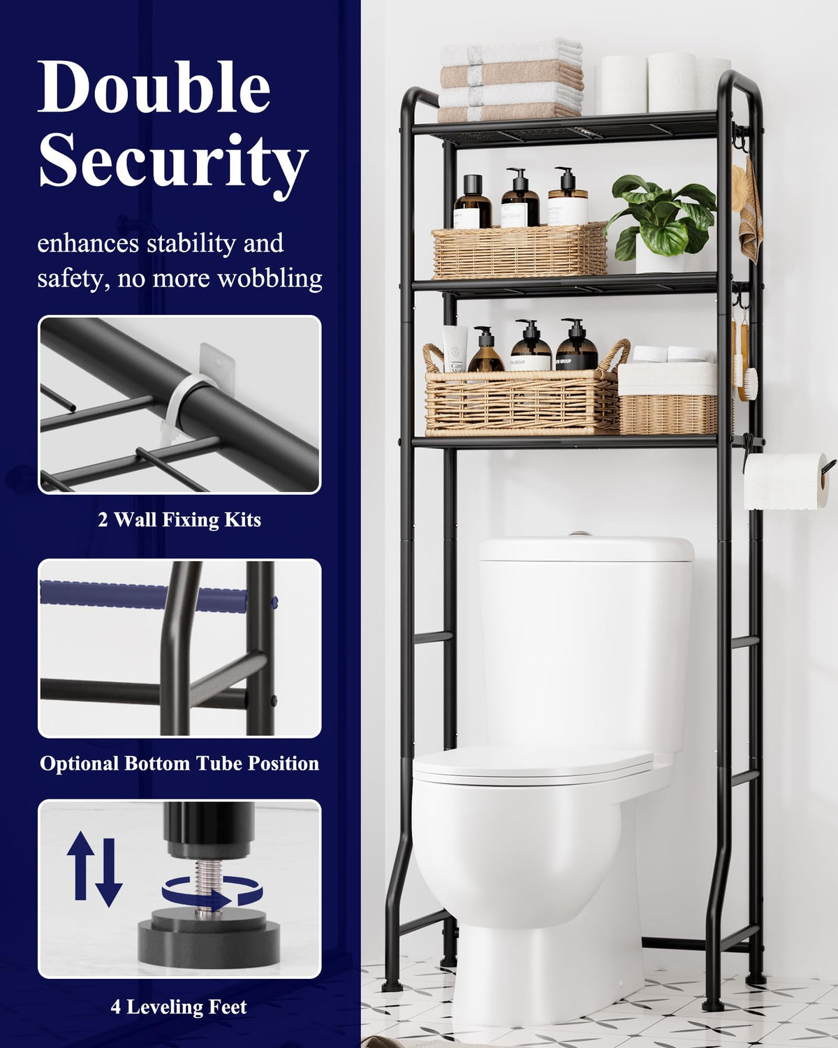 Kitsure over-toilet storage rack easy installation with included hardware