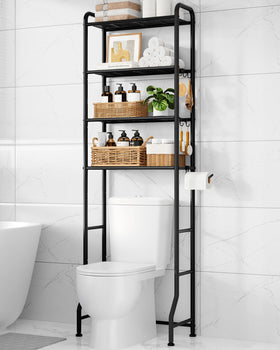 Kitsure over-toilet storage rack with four mesh shelves keeps bathroom essentials neatly organized.