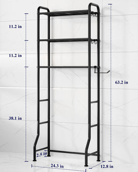 Kitsure over-toilet storage rack three-tier assembly demonstrates efficient vertical storage