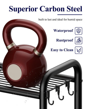 Kitsure over-toilet storage rack with hooks is perfect for towels