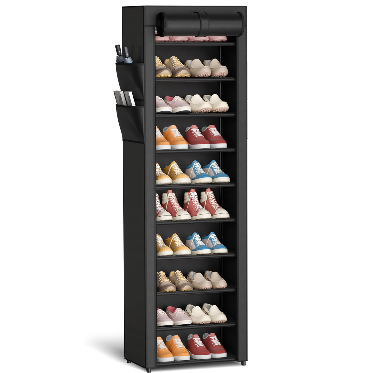 Kitsure 10-tier shoe rack front view with ample space for up to 20 pairs