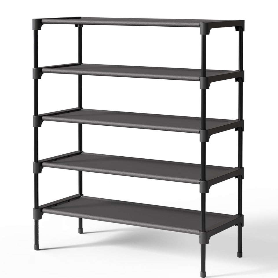 Kitsure 5-tier shoe rack front view showing spacious storage for sneakers and heels