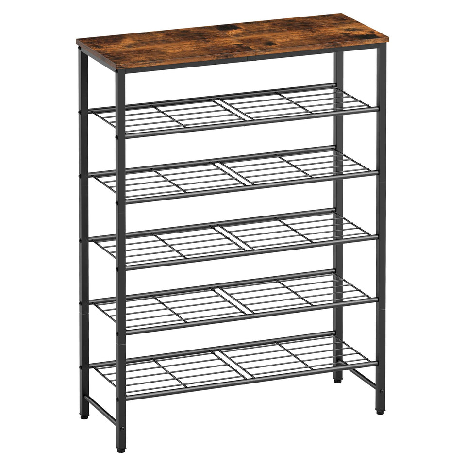 Kitsure shoe rack front view shows sturdy rust-proof frame for organized footwear