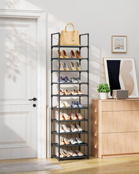 Kitsure shoe rack detachable shelves demonstrating adjustable height for boots and sneakers
