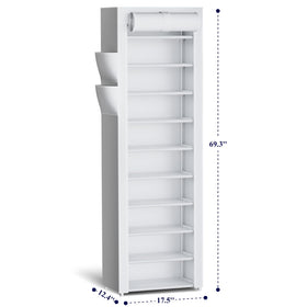 Kitsure shoe rack with dust cover and side pockets protects shoes and keeps small items.