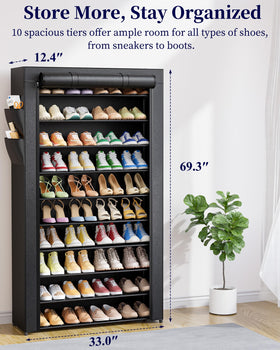 Kitsure dust cover on shoe rack protects shoes from dust and dirt.