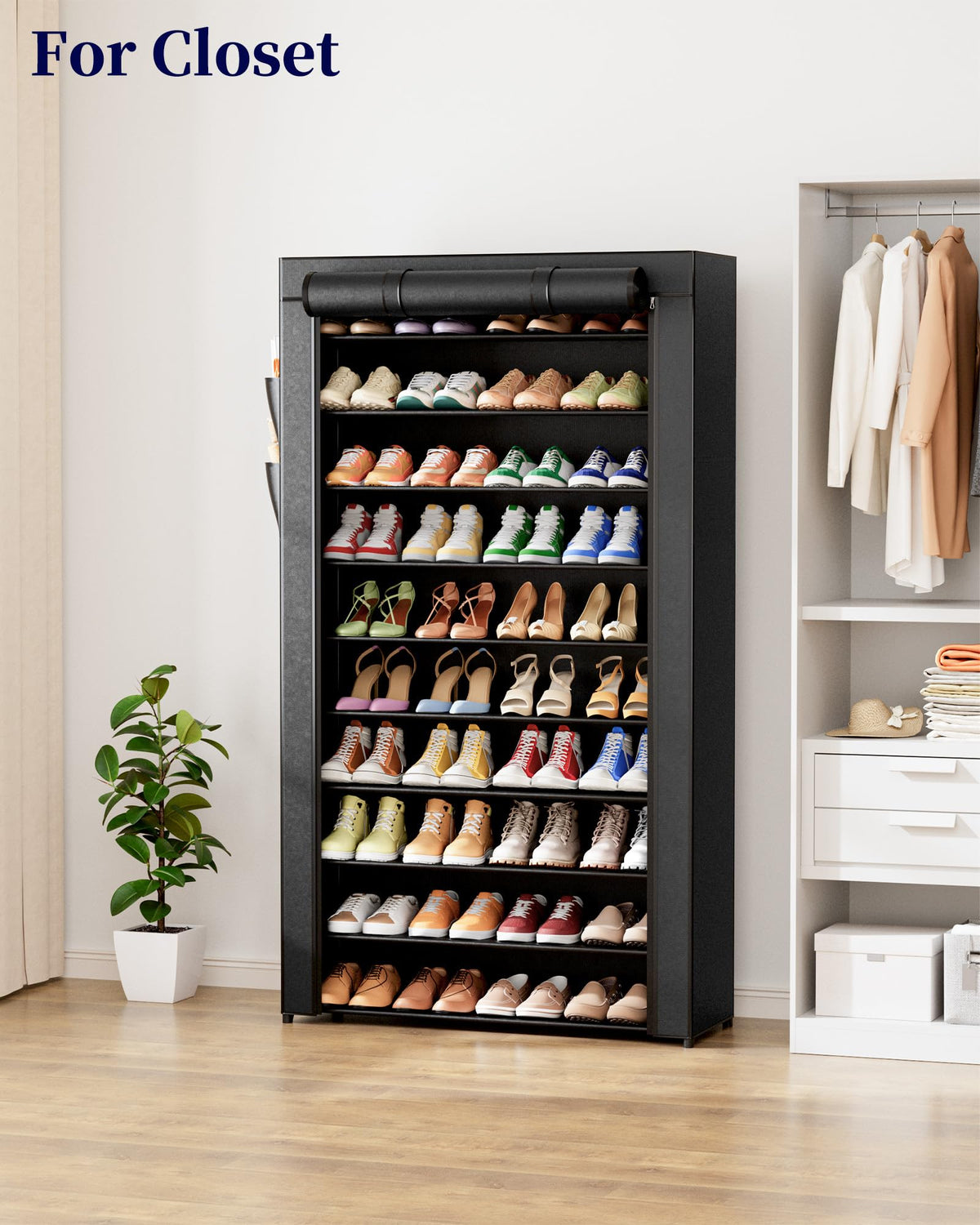 Kitsure wear-resistant fabric shelves keep shoes upright and tidy.