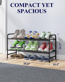 Kitsure shoe rack at front door entrance demonstrates sturdy, space-saving storage