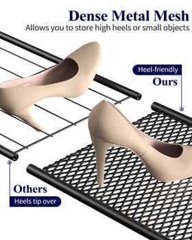 Kitsure shelves with high density mesh keep flats and heels neatly arranged.