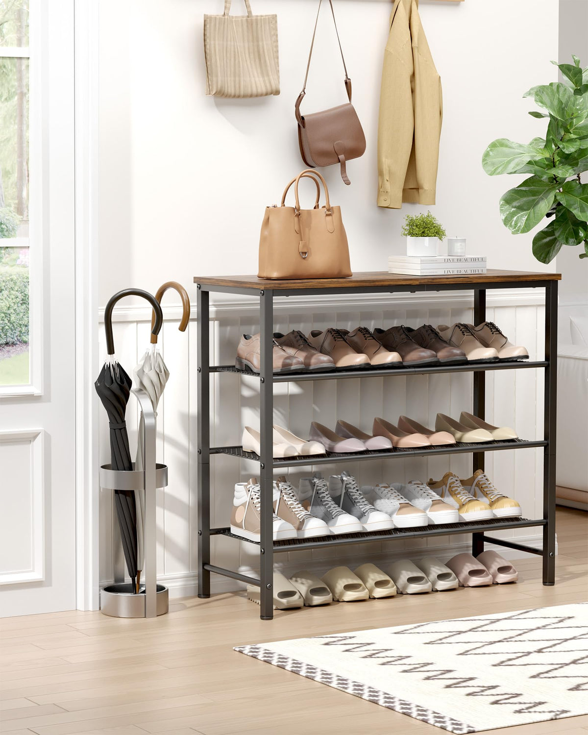Kitsure shoe rack metal frame provides sturdy support for daily wear.