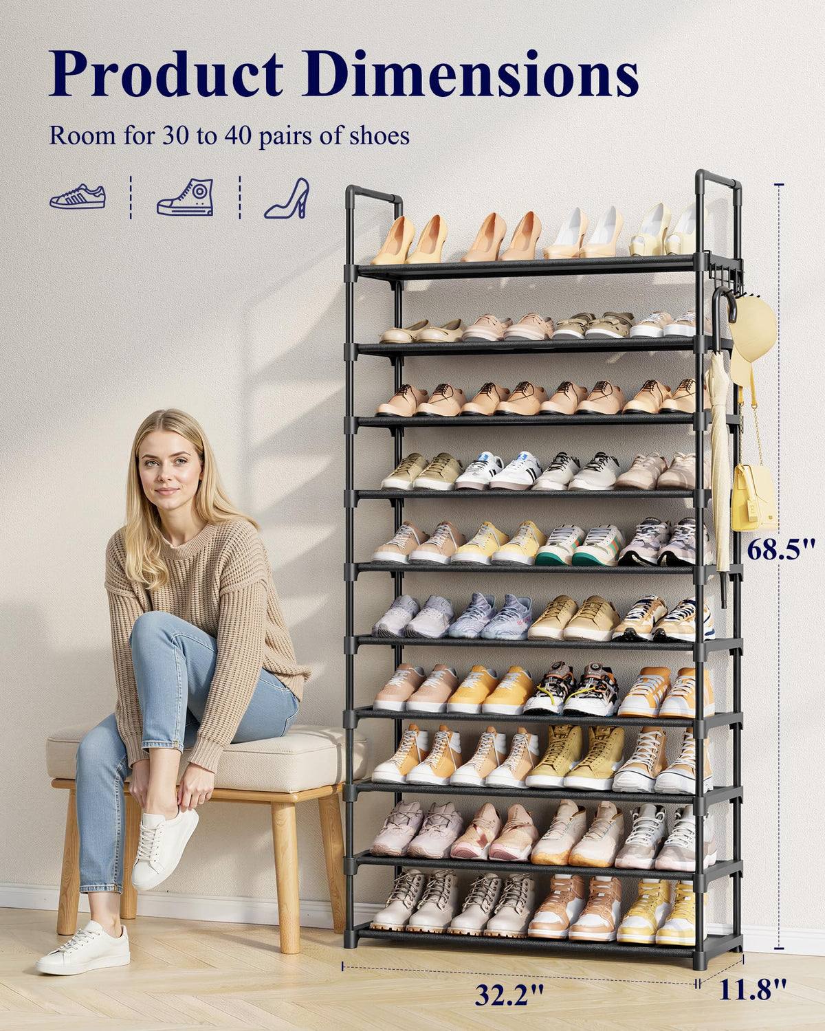 Kitsure close-up of non-woven fabric shelves protecting footwear.