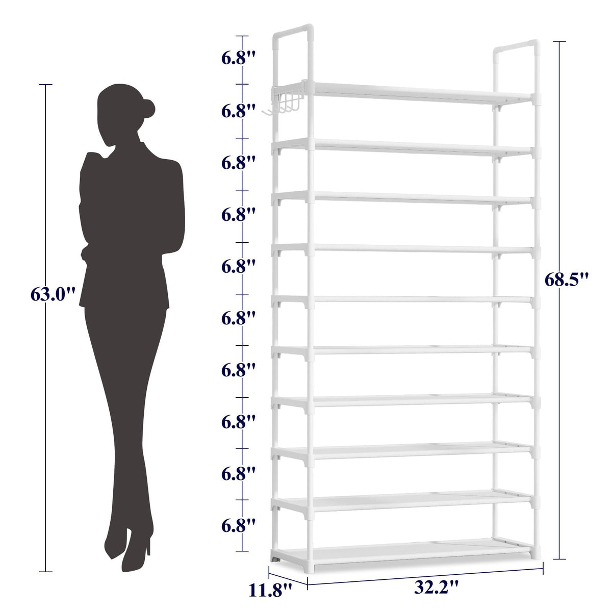Kitsure shoe rack with side hook area for bags and accessories.