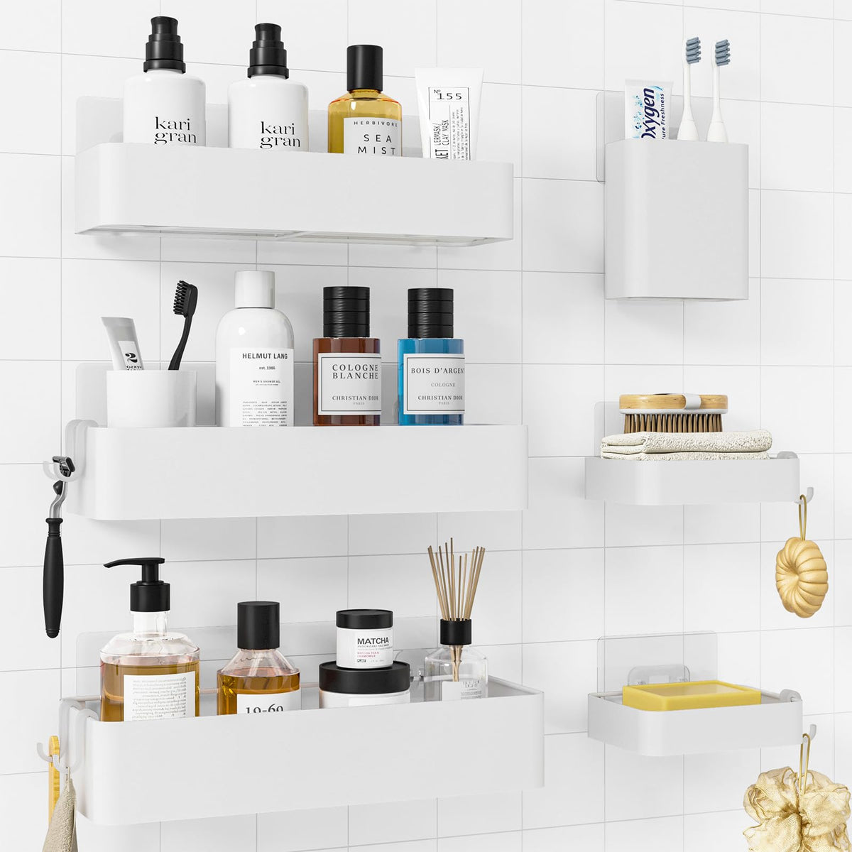 Kitsure shower caddy 6-piece set shelves keeps bath items organized and dry.