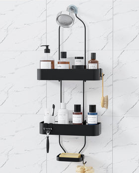 Kitsure Shower Caddy Hanging front view with vertical shelves for organized toiletries.