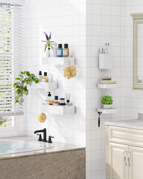 Kitsure shower caddy toothbrush rack offers tidy toothbrush storage.