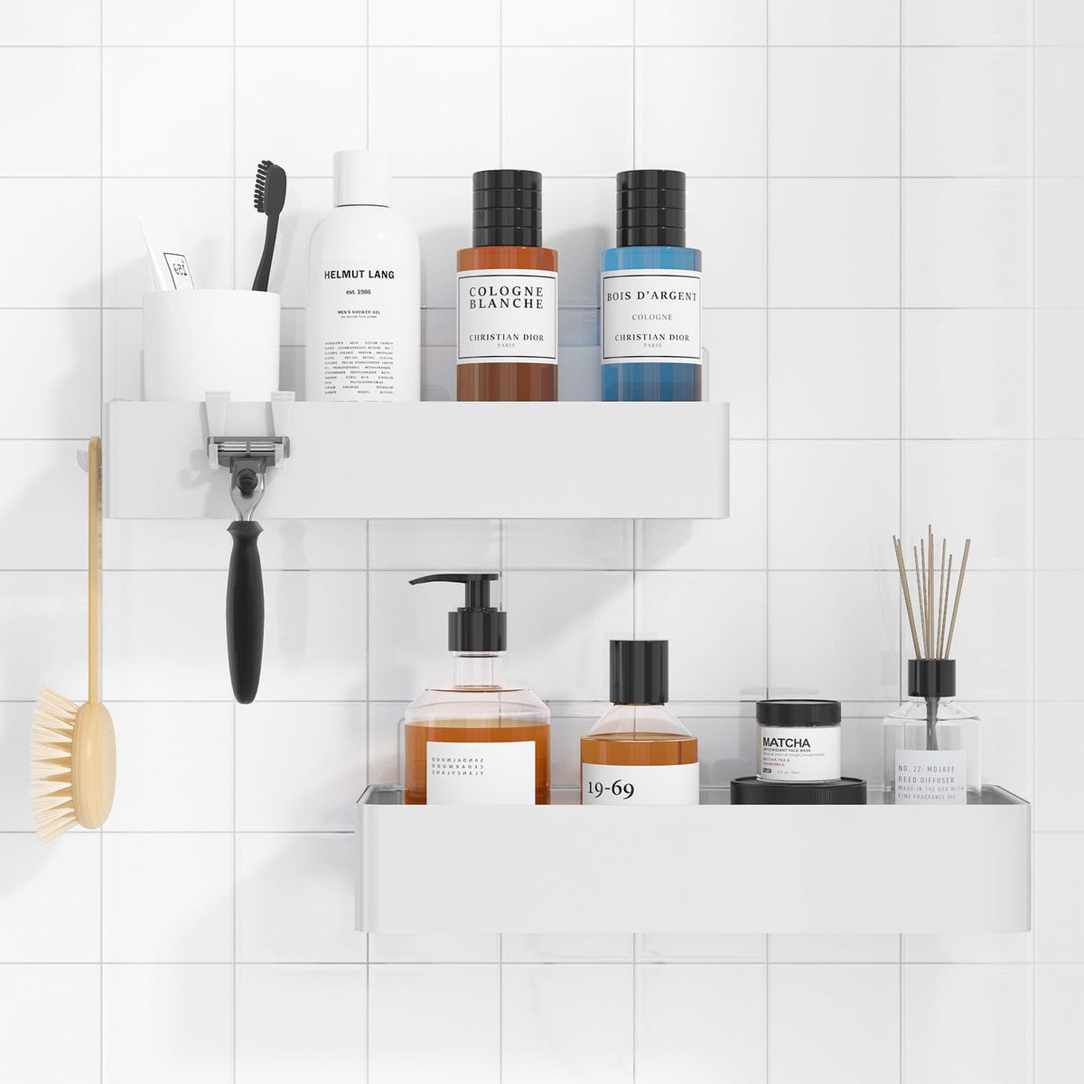 Kitsure shower caddy two-pack front view keeps bottles organized and accessible