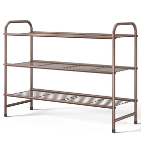 Kitsure shoe rack front view with three brown shelves for space saving