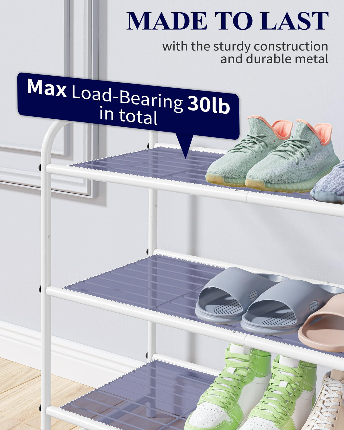 Kitsure sturdy metal-tube construction ensures durable, rust-resistant footwear storage.
