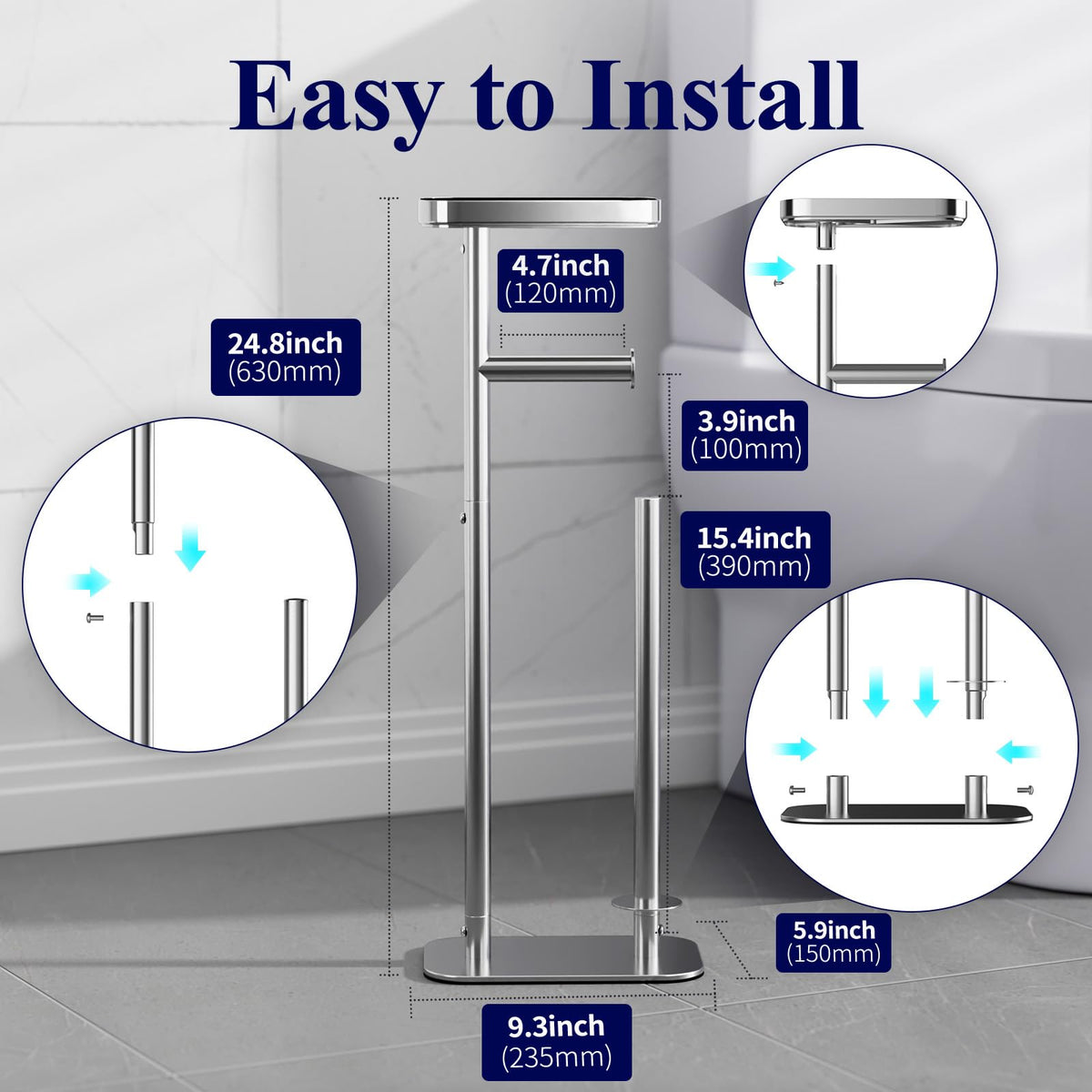Kitsure toilet paper holder with anti-slip base keeps the stand steady.