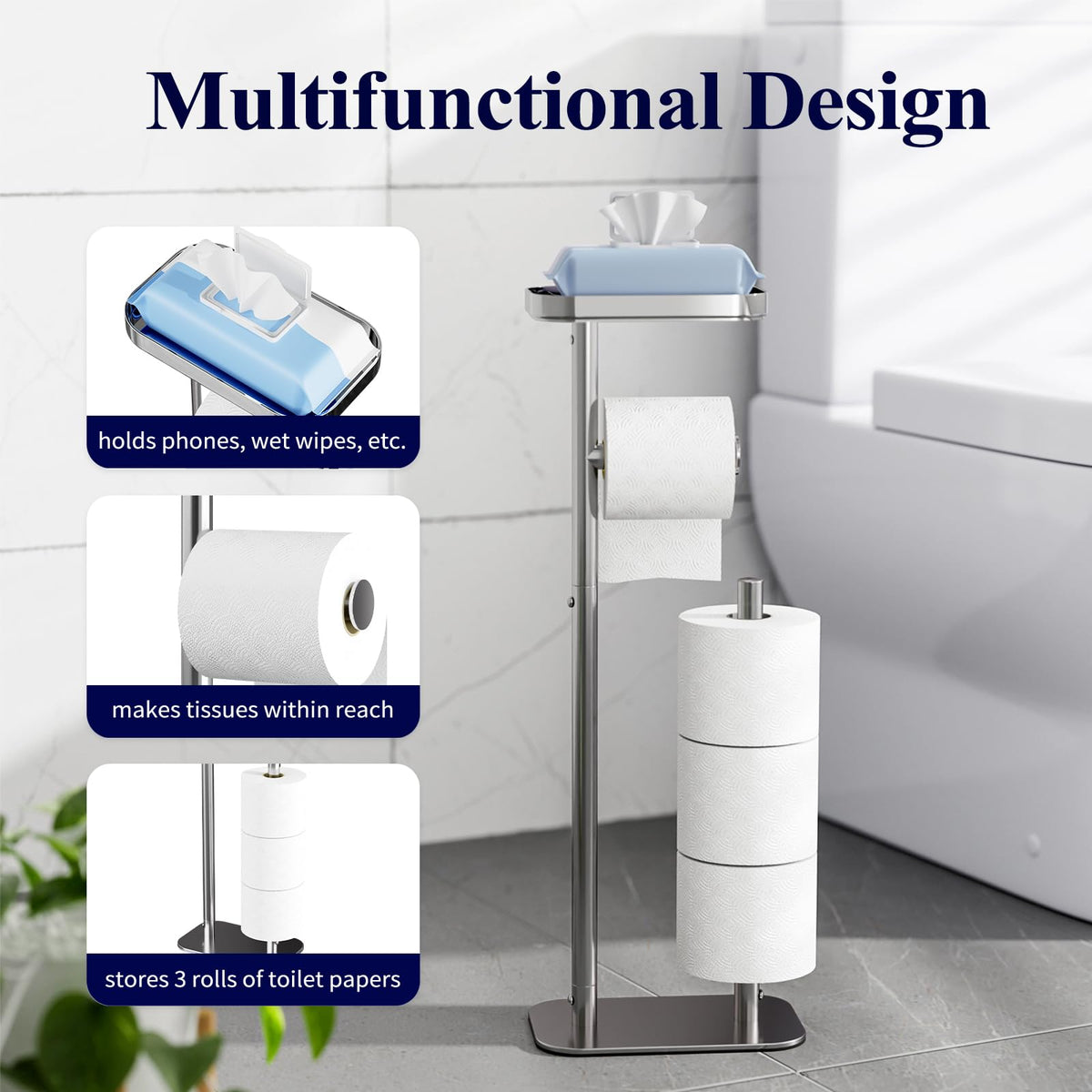 Kitsure chrome silver finish toilet paper holder resists tarnish and deformation.