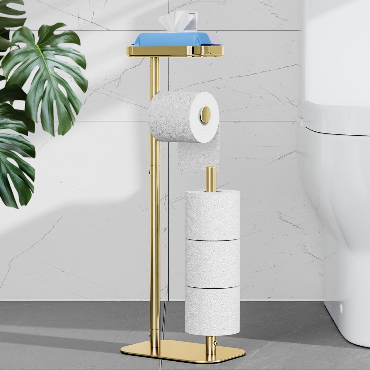 Kitsure free-standing toilet paper holder with four-roll capacity