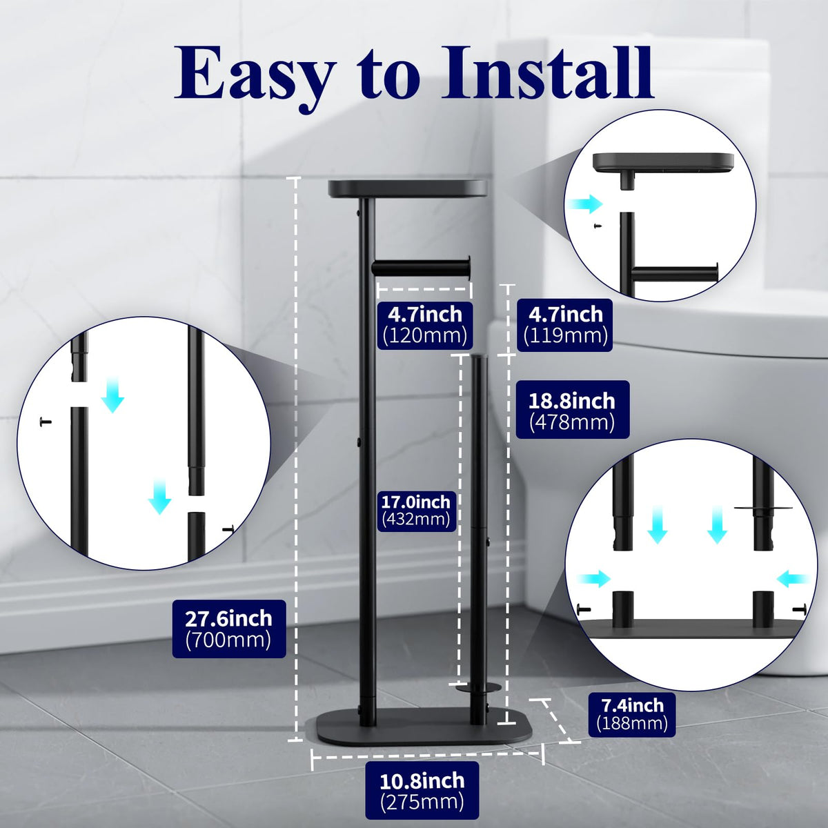 Kitsure toilet paper holder with storage shelf keeps phone and small items dry and nearby.