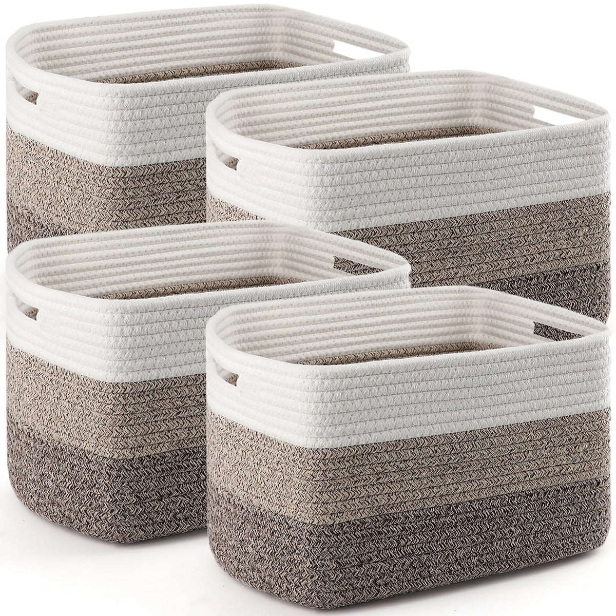 KIUGCO four-pack cotton rope baskets on a shelf for tidy storage